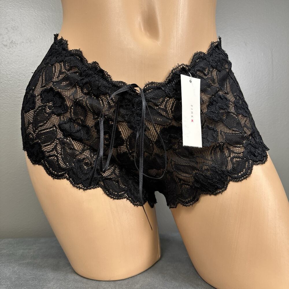 Vintage Kmart Pink K Large Black Lace Boyshort Panties Sheer Lace NWT Y2K 90s